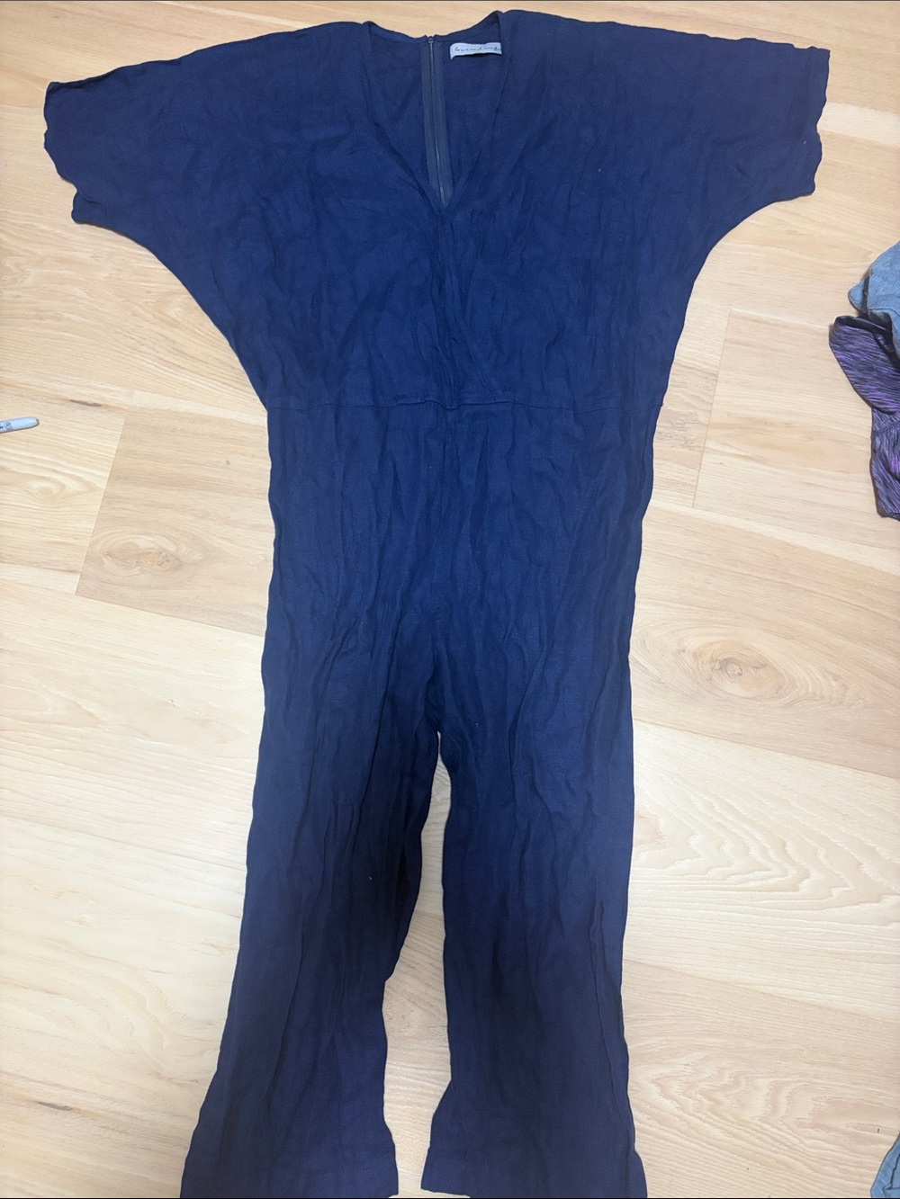Women's Navy linen Cropped Jumpsuit